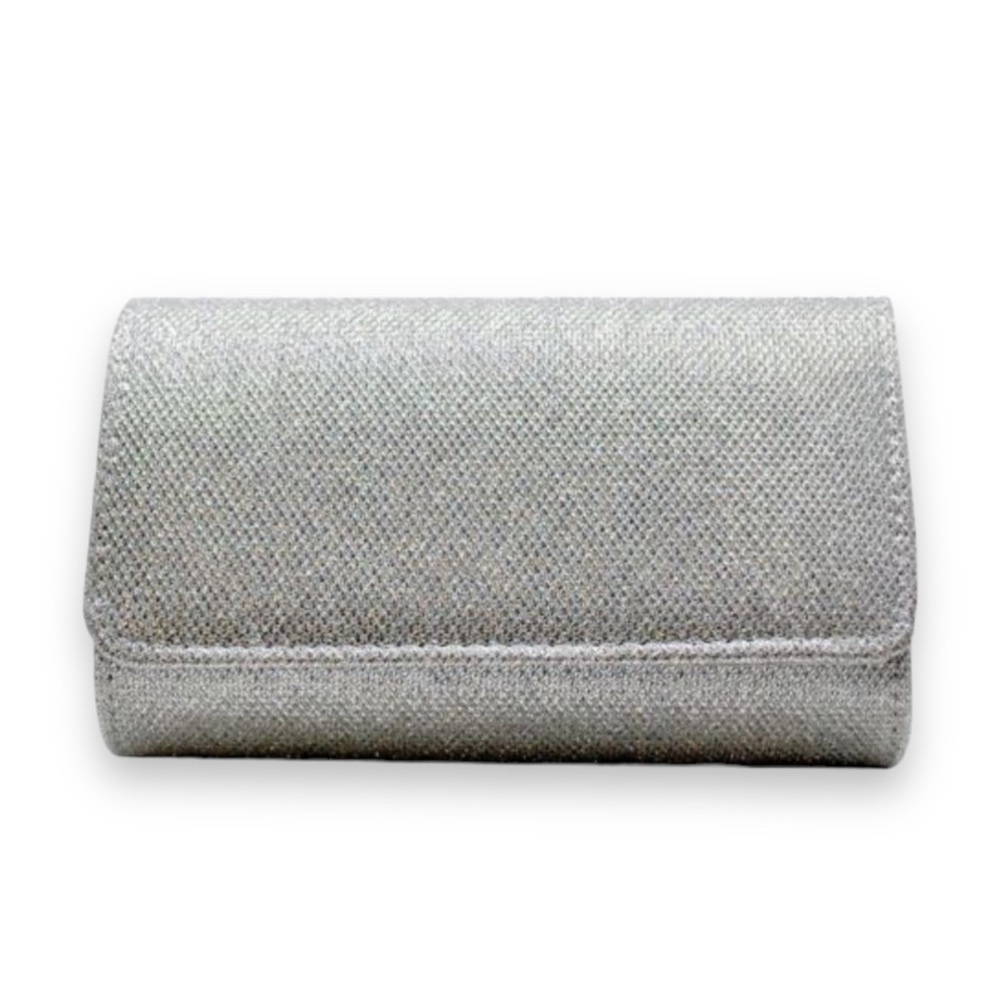 La Regale Silver Glitter Clutch w/ Crossbody Chain NWT